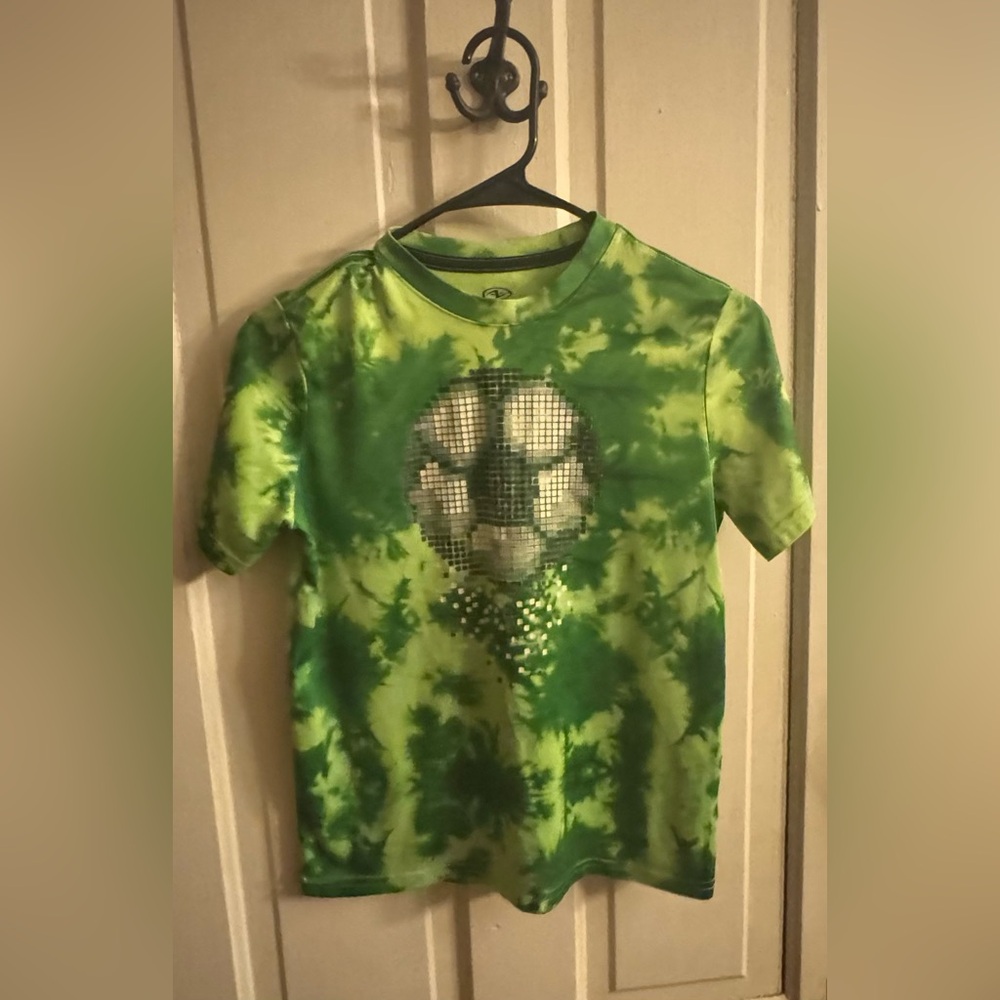 Athletic Works Lime and Green Tie-Dye Sequin Skull Tee